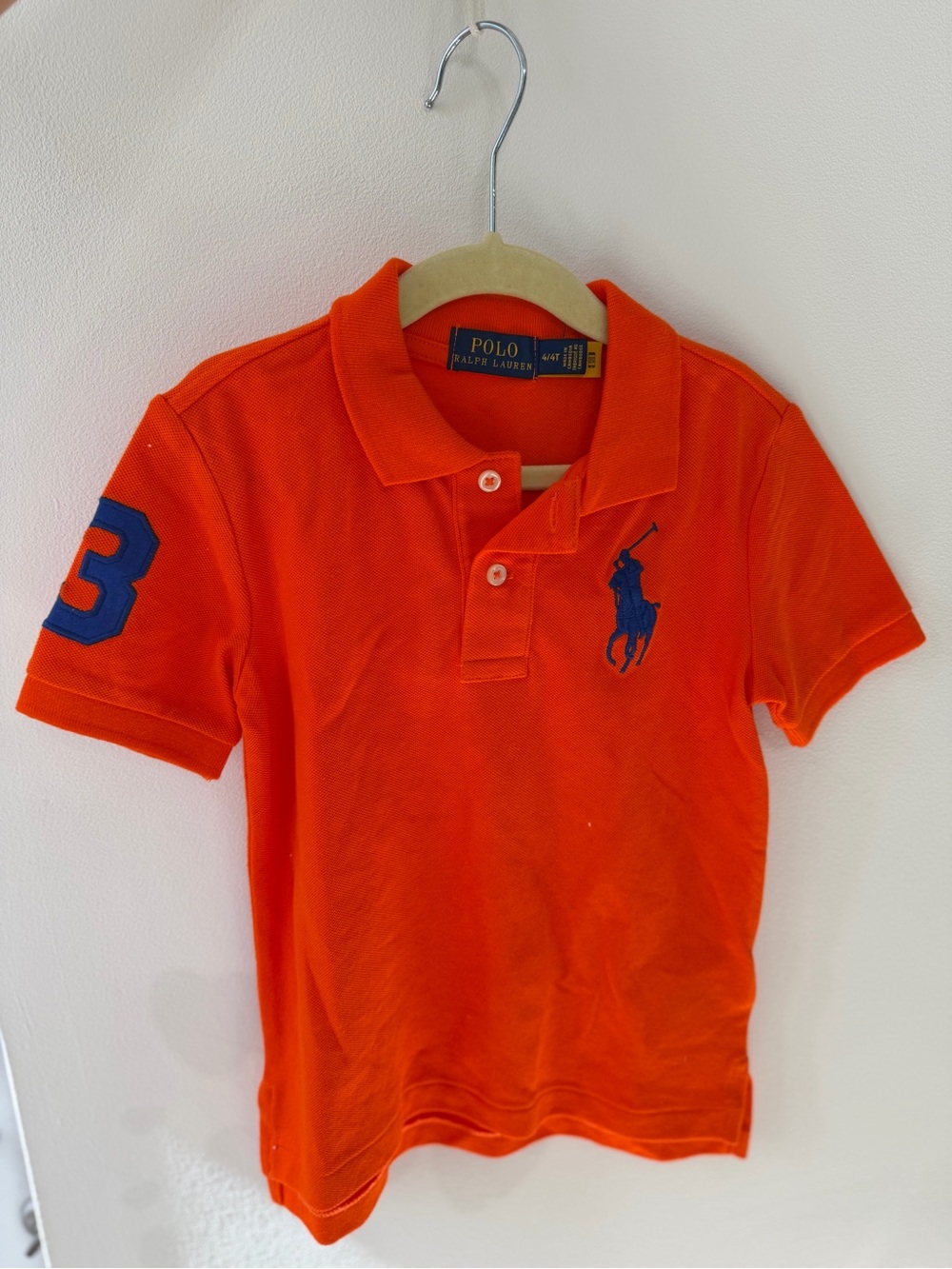 Polo by Ralph Lauren Boys Bright Orange Polo with Navy Logo 4t